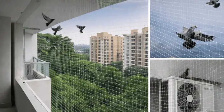 Pigeon and bird safety netting for balconies in Bangalore - Swathi Safety Nets